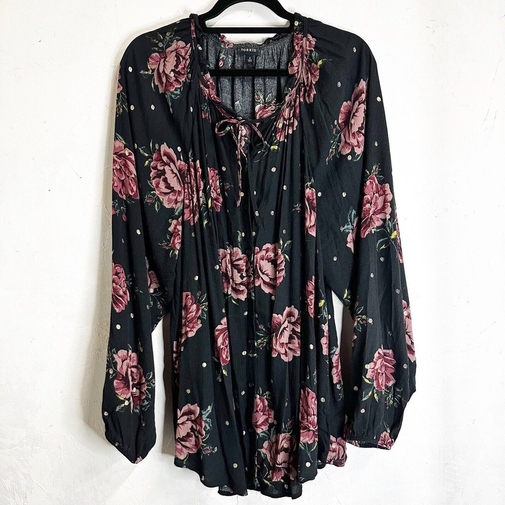 Torrid Peasant Blouse Top Floral Button Down Flowy Comfort Womens 4X